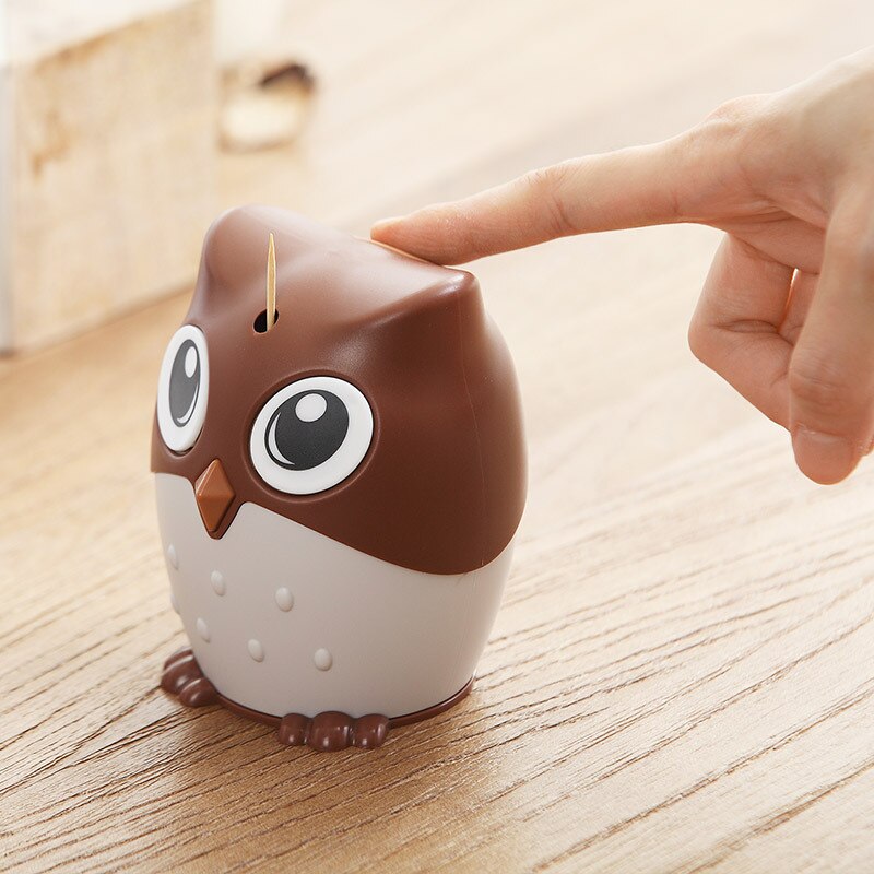 Distributeur automatique de cure-dents, hibou de dessin animé, conteneur de cure-dents de bureau