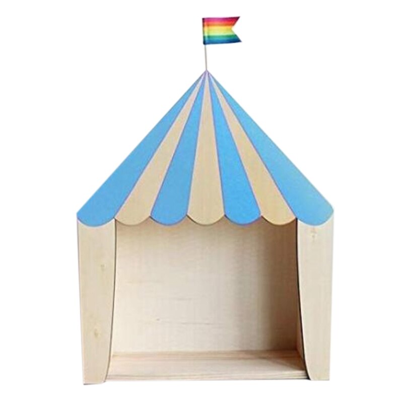 Ins Circus Wood House Storage Shelves Handmade Kids Bookends Wooden Ornaments Children Room Decoration Organization Wall Shelf: Blue