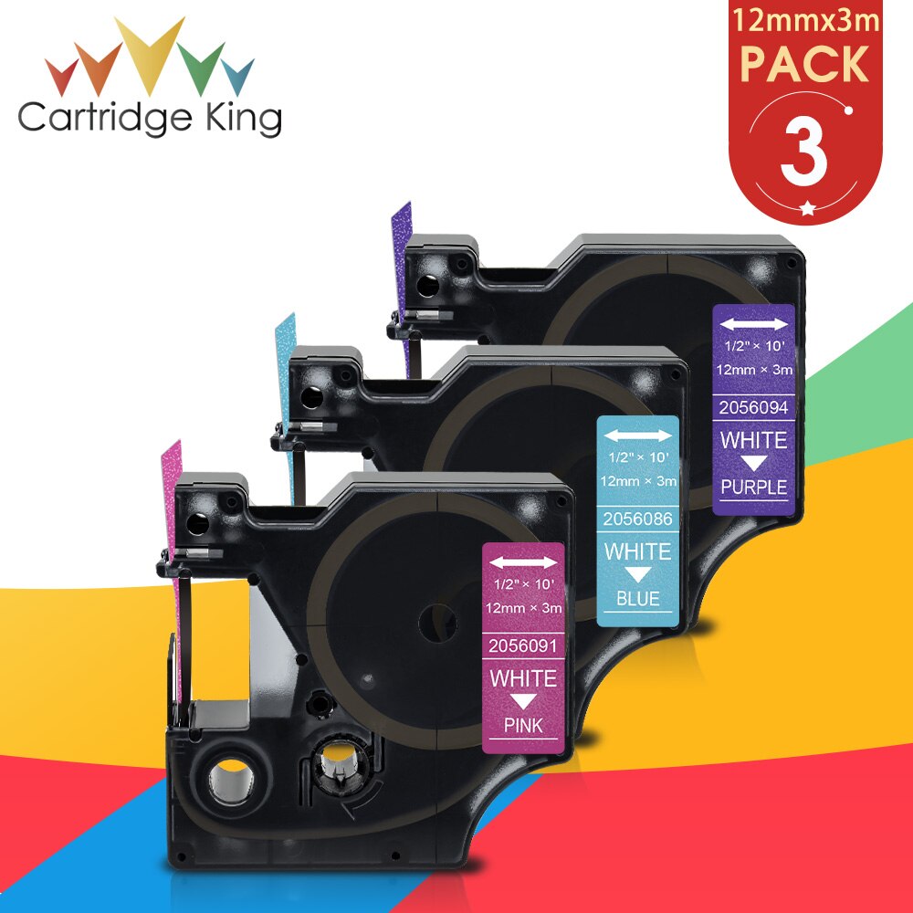 6PK 12Mm Zwart Op Wit Glitter Label Tape Vervangen Dymo D1 45021 45013 2056121 2056091 2056094 2056098 Voor Dymo labelmanager 160: 3 Color-2