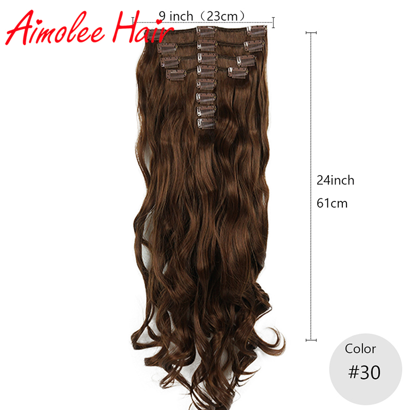Extensiones de cabello de 24 pulgadas, 8 unidades por juego, pelo sintético largo ondulado Natural de cobre rojo Auburn, 16 clips de fibra de alta temperatura: #30