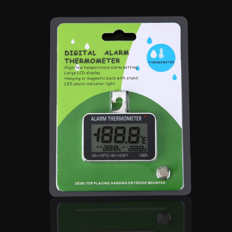 Hanging Magnetic Digital Alarm Thermometer for Fridge Freezer with High & Low Temperature Alarm Battery Included 77UD