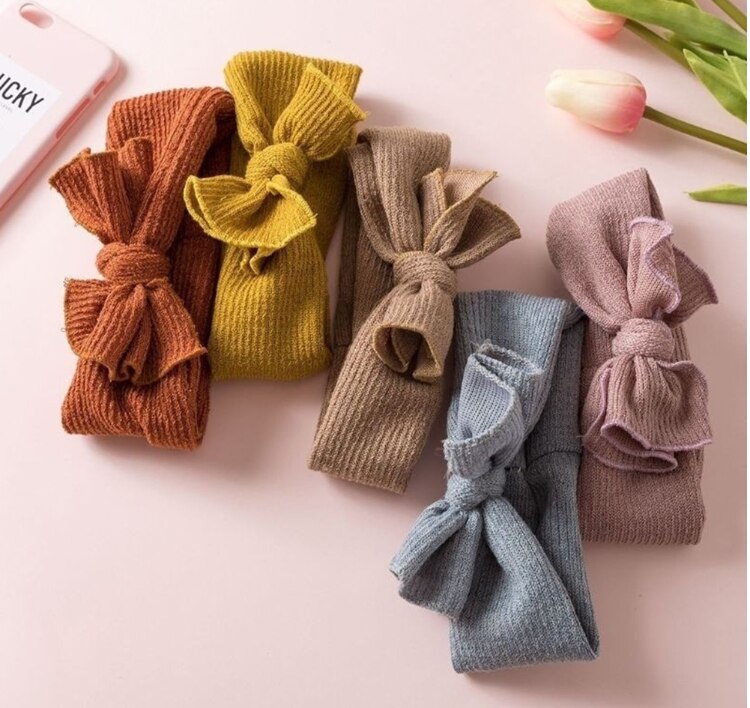 Baby Meisjes Solid Geribbelde Boog Knoop Hoofdband Baby Peuter Katoen Blend Leuke Hoofddeksels Hoofd Wrap Prinses Kinderen Accessoires