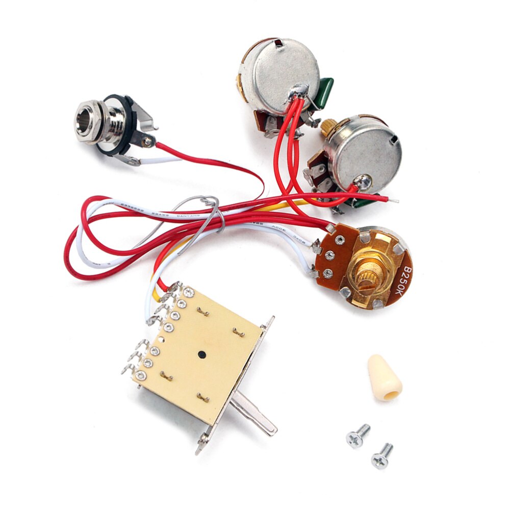 1 Set Electric Guitar Circuit Wiring Harness Prewired Kit 5 Way Toggle Switch 1 Volume 1 Tone Pot Jack 250K 1T1V GU104