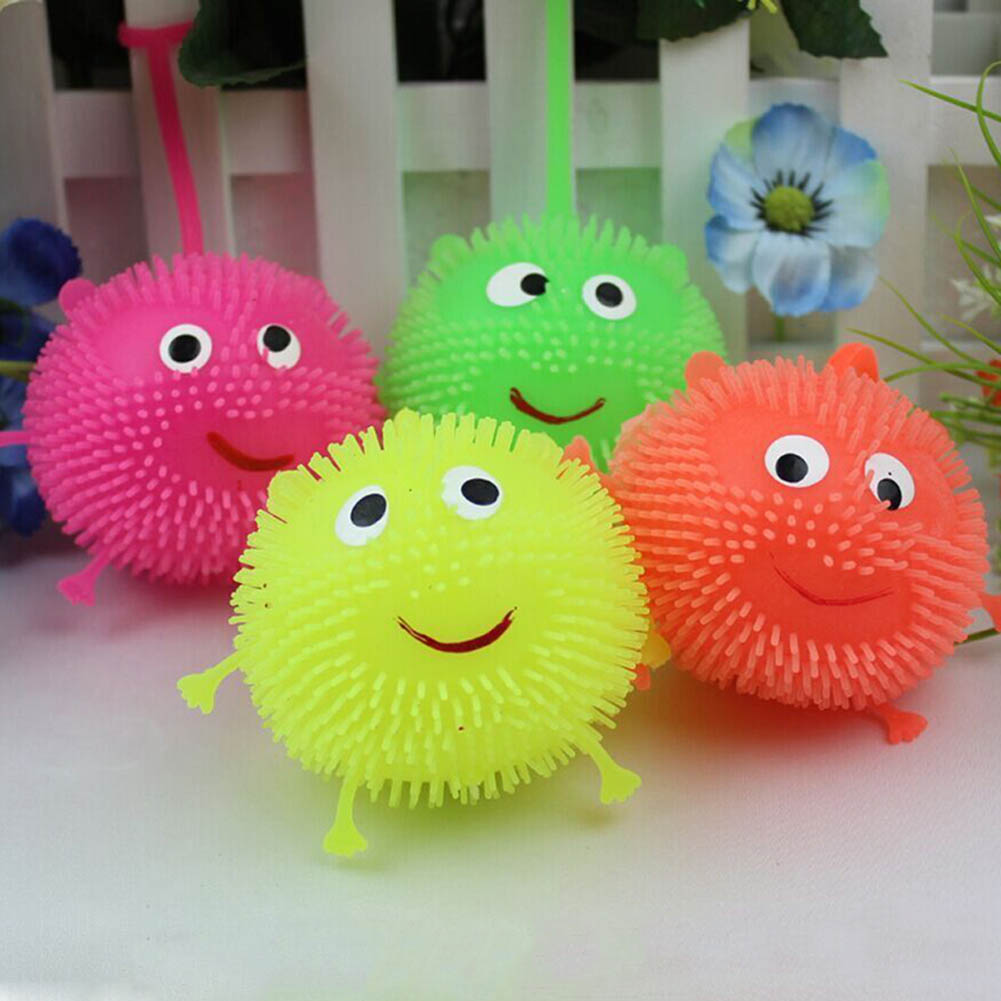 Color Random Flash Led Bouncy Balls Glowing Smile Soft Rubber Ball Toy Luminous Jump Fluffy Ball Toys