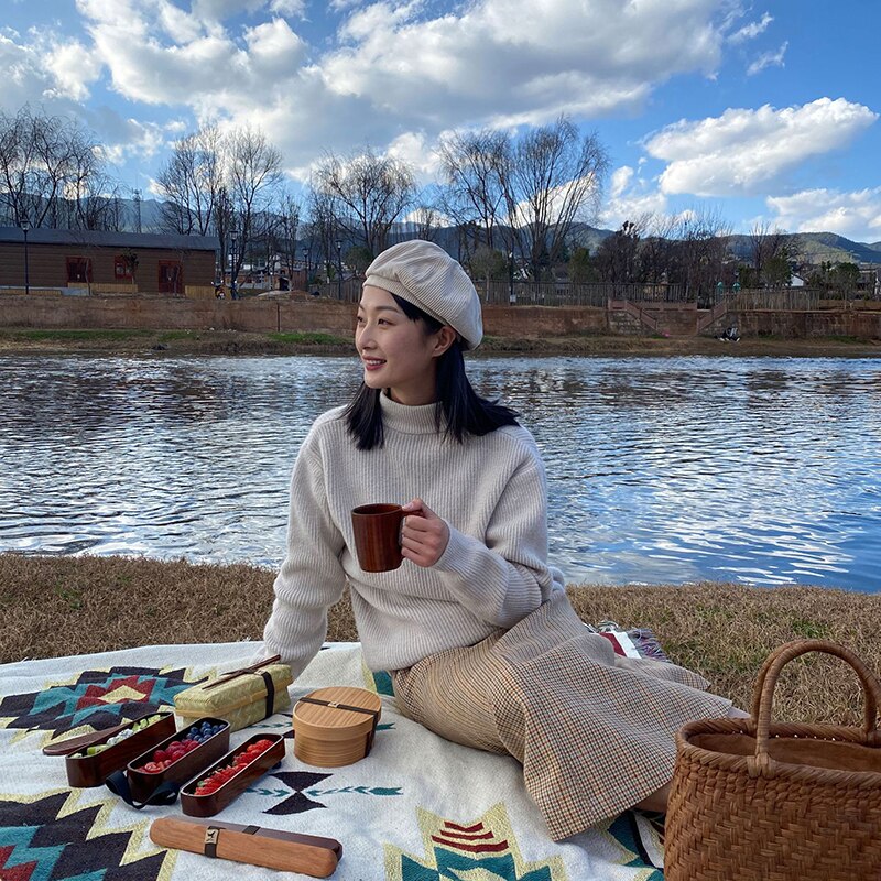 Unibird Wooden Lunch Box Bento Box with Internal Separator Japan Style Food Container for Kids Adults Camping