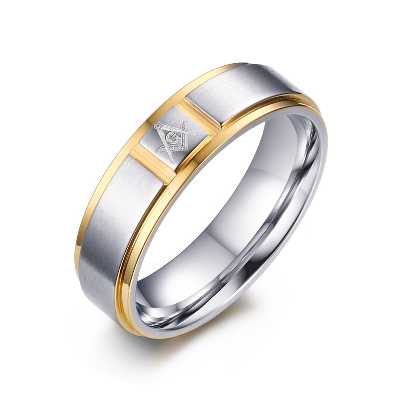 Mäns frimurarring guld & silver färg rostfritt stål ring för män punk smycken hane 6mm