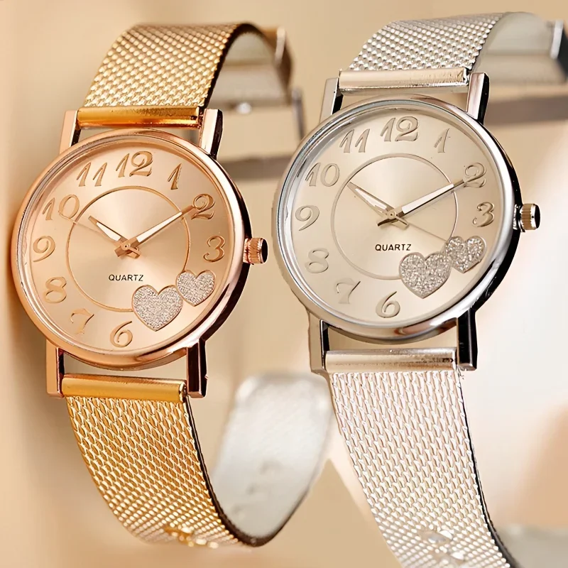 Elegante Rose Gold Herz Zifferblatt Uhr Weibliche Einfache Temperament Schüler Wasserdichte Weibliche Hochrangige Weibliche Luxus Uhren Frauen