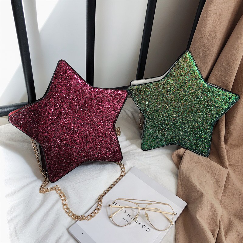 Pailletten Pentagramm umhängetasche Neue hoch PU Leder frauen Handtasche Kette Schulter Bote Tasche