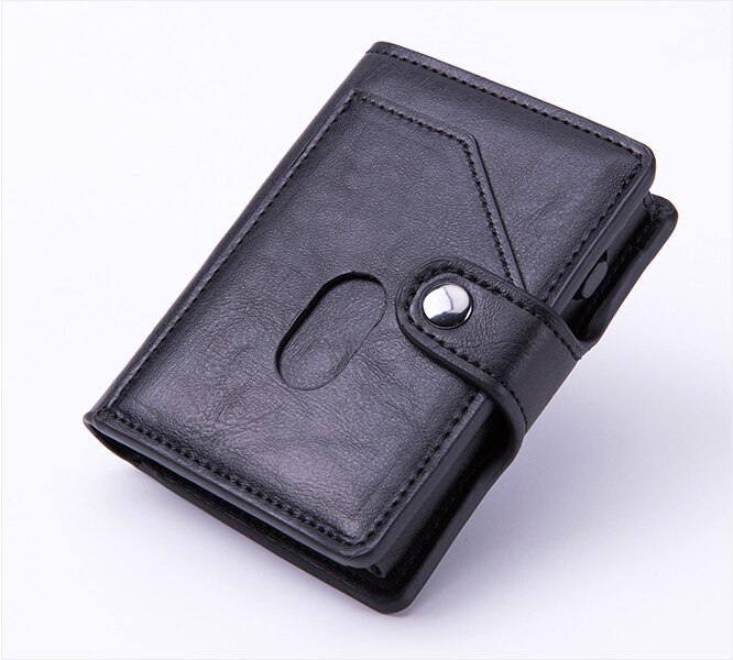 Pitébo – boîte à cartes en cuir NFC en fibre de carbone, brosse antivol, pack de cartes pour hommes et femmes, bouclier de grande capacité RFID pop-up automatique: Black