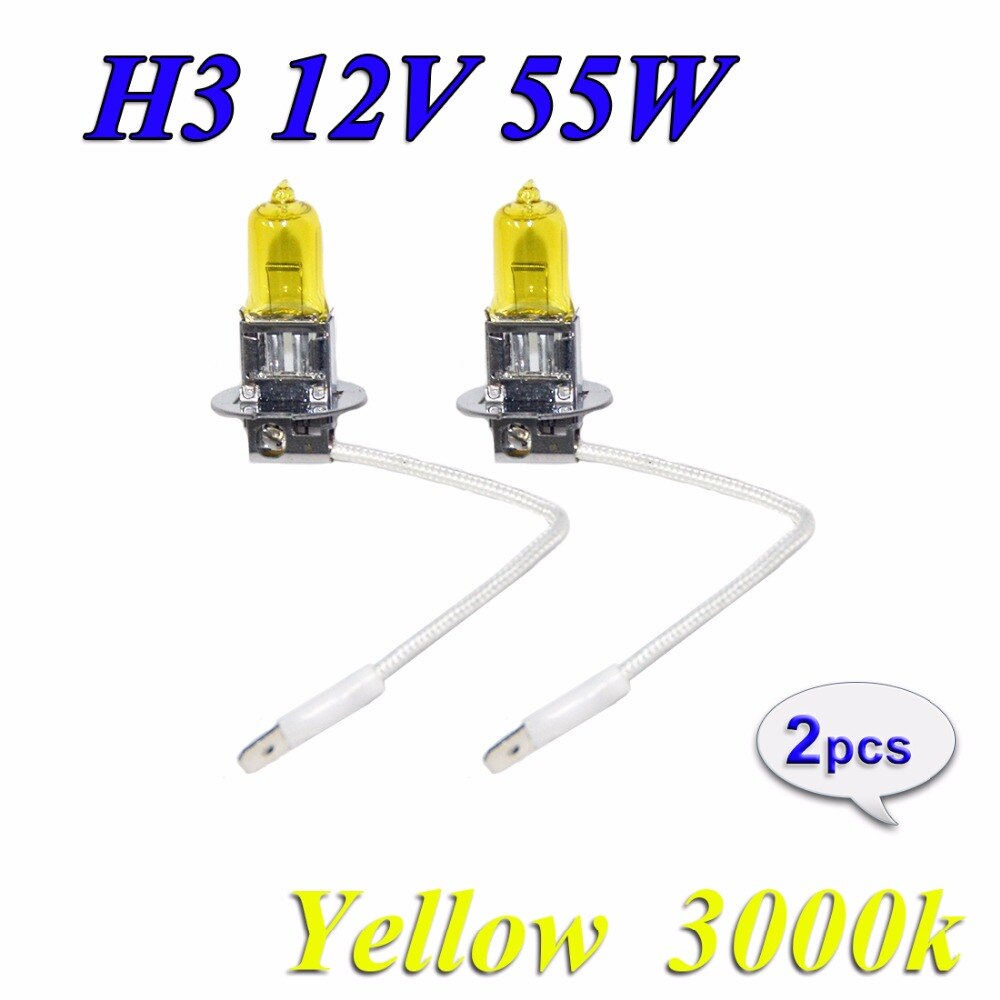 Halogen Lamp H3 12V 55W Yellow 3000K HeadLight Xenon Glass Replacement Car Light Auto Bulb 2 PCS(1 Pair)