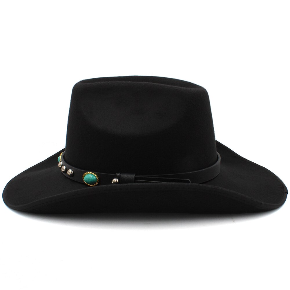 Männer Frauen Wolle Western Cowboy Hüte Breiter Krempe Sonnenhüte Party Reisen Sombrero draussen Kappen Klassische retro UNS Größe 7 1/4 UK L: schwarz