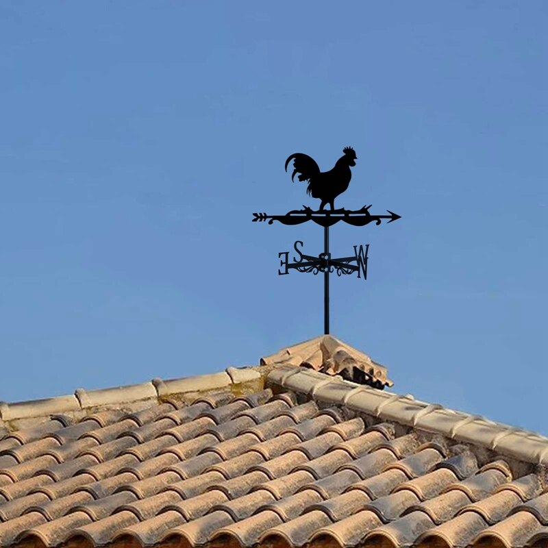 Cockerel Weather Vane - Retro Rooster Weathervane Silhouette - Decorative Wind Direction Indicator for Outdoor Farm Yard
