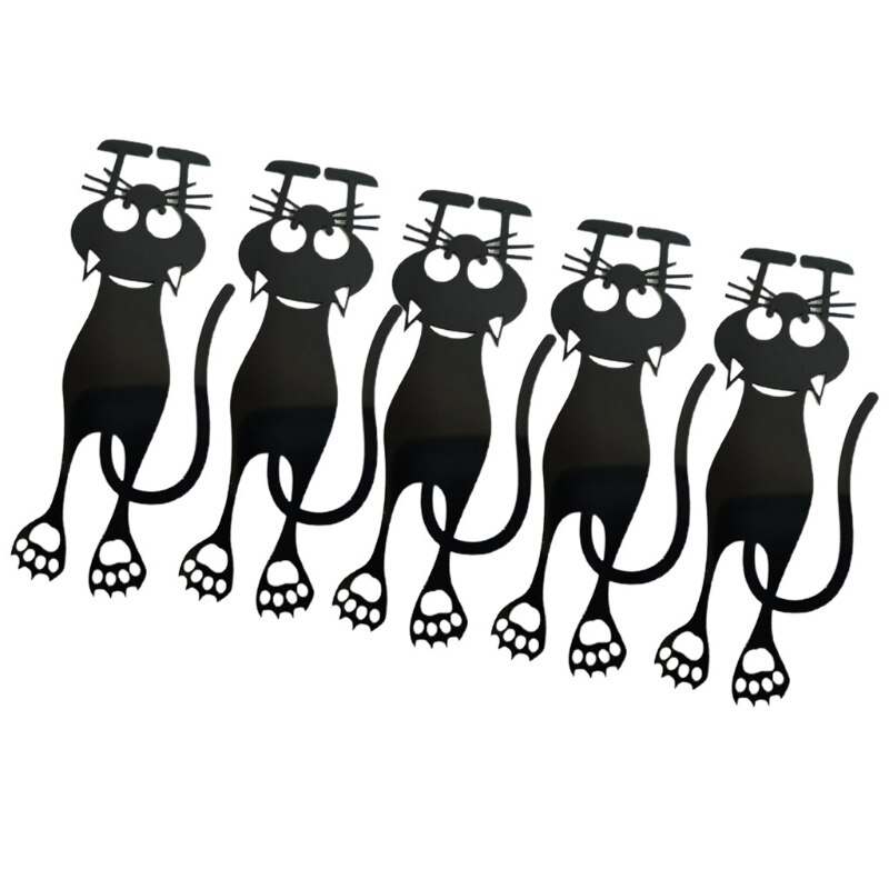 5Pcs Lovely Cartoon Cat Hollow Hanging Bookmarks Novelty Animal Elasticity Bookmark for Book Reading