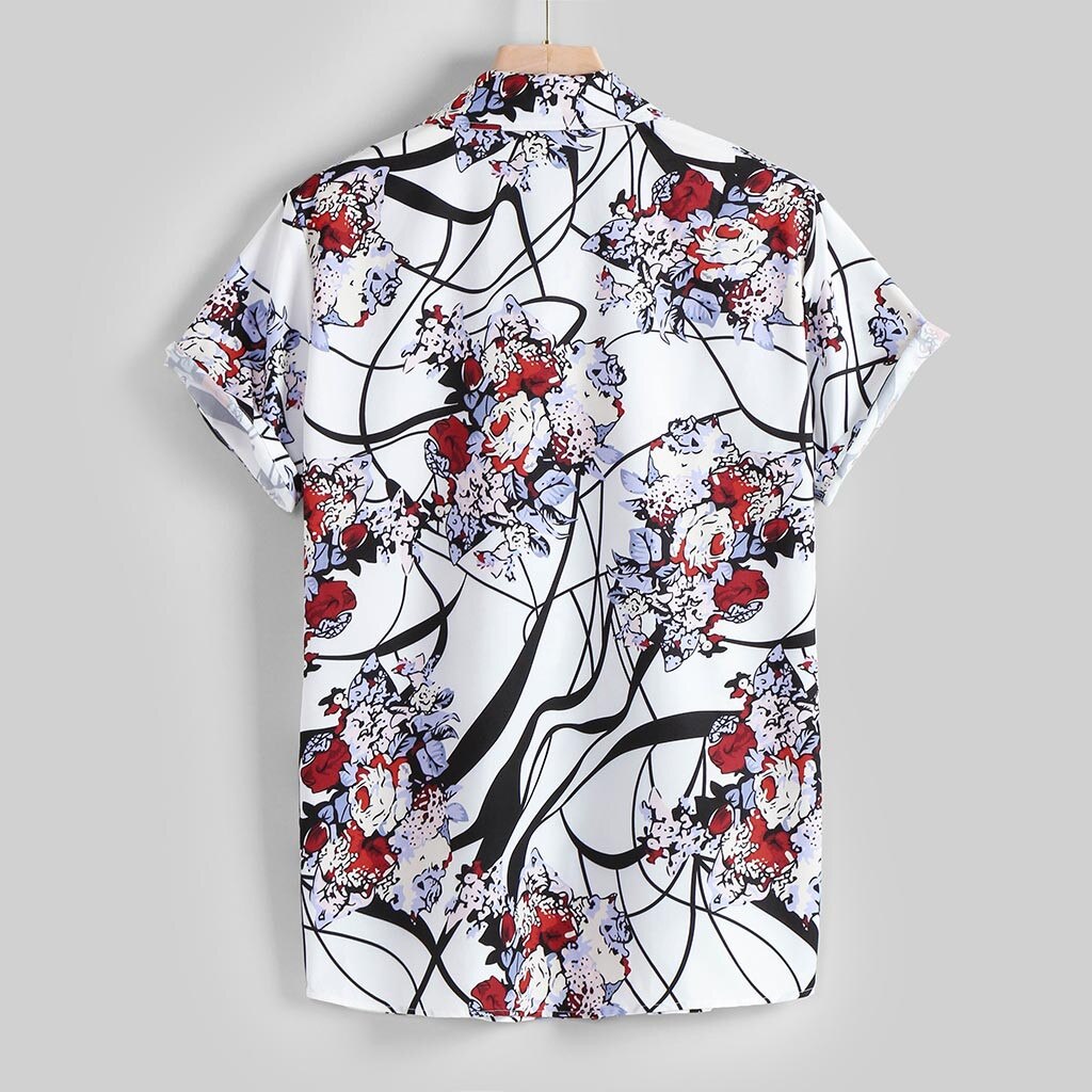 Zomer Mannen Shirts Hawaiian Shirt Top Blouse Mannelijke Kleding Bloemen Shirt Casual Gedrukt Down Korte Mouw Рубашка