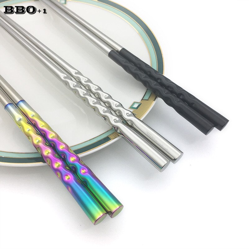 1 pairs Stainless steel Chopsticks Anti-skip Korea Chop Stick Durable Chinese Square Chopsticks set Dinnerware Household Cutlery