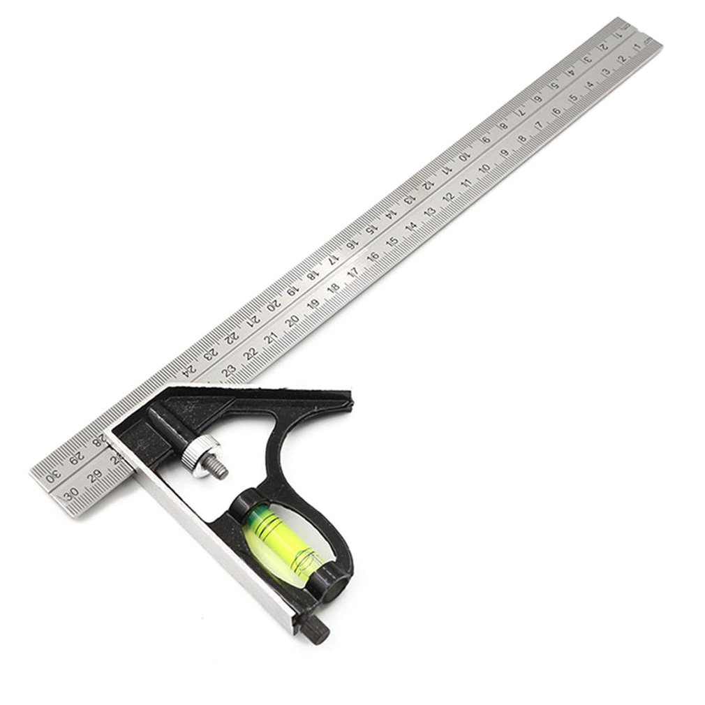 Square Ruler Set Kit 300mm 45/90 Degree Adjustable Engineers Combination Try None Right Angle Ruler with Spirit Level &amp; Scriber