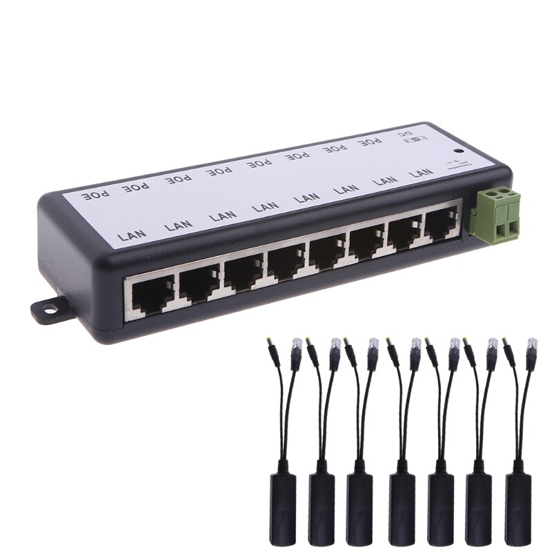 Inyector POE de 8 puertos para cámaras IP de vigilancia CCTV, adaptador de alimentación sobre Ethernet 77UB