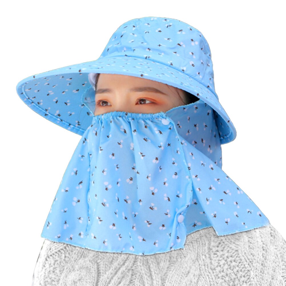 Multifunctionele dames bloemenprint anti-uv brede rand knoop gezichts- en halsbedekking outdoor fietshoed bestand tegen virussen hoed masker