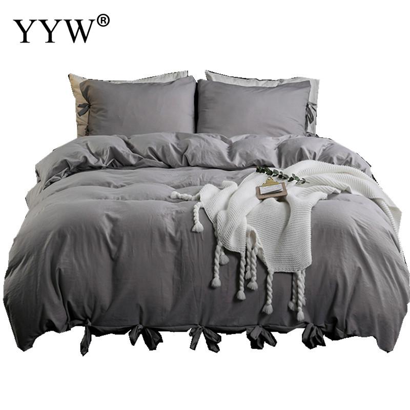 3pcs Beddengoed Set Beddengoed Dekbed Beddengoed Set Ropa De Cama Met Kwastje Grijs Wit Beddengoed Set 2 Mensen polyester Bed Set