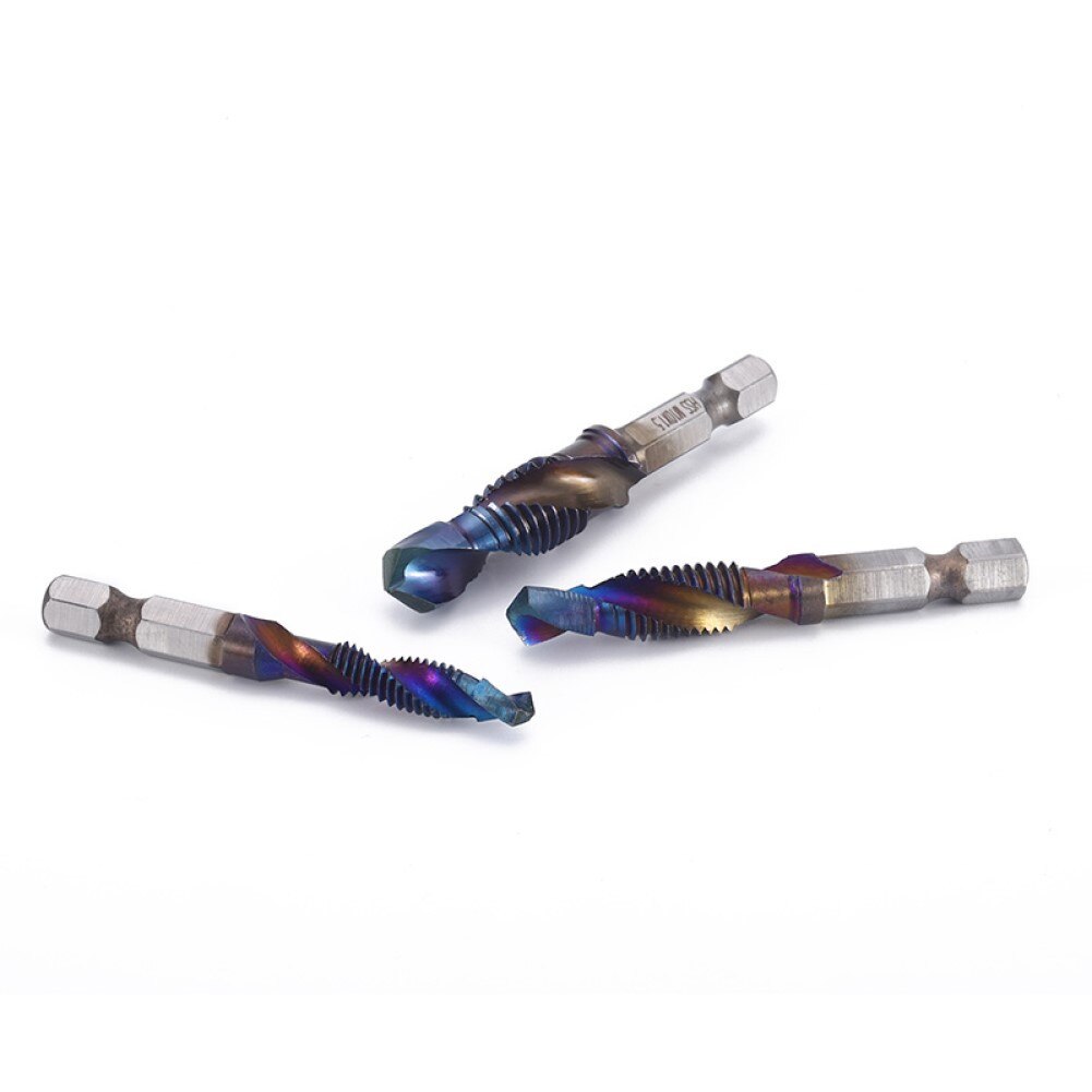 6pcs Hex Shank Drill Bit M3-M10 Threaded Blue-coated Tap Drill Bit Hexagonal Shank Cut Tool Composite Wire Tapping Screw Bit Hss