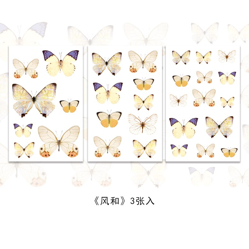 3 pcs Beautiful Butterfly Stickers Adhesive Diy Transparent Stickers Decor Srapbooking Diary Ablum Decorative Stickers: 1