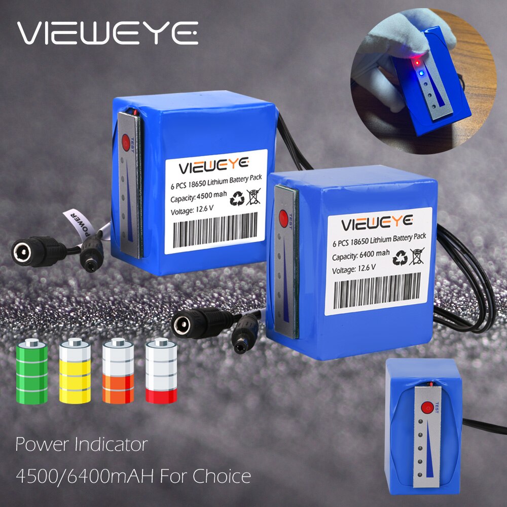 ViewEye Original 12V 4500mAh/6400mAh Indicator Lithium Battery pack for Fish Finder Underwater Fishing Video Camera