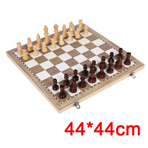 3 in 1 træ skak sæt brikker backgammon rejser træ skak spil skak brikker foldbare skakbræt kladder  i3: 44 x 44cm mulighed 1