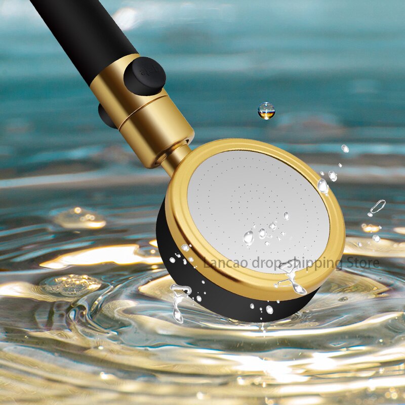 360 degree rotatable Bathroom Bath Black Shower Set Hand held Shower Head with Water Control Button Wall Mounted Black Shower