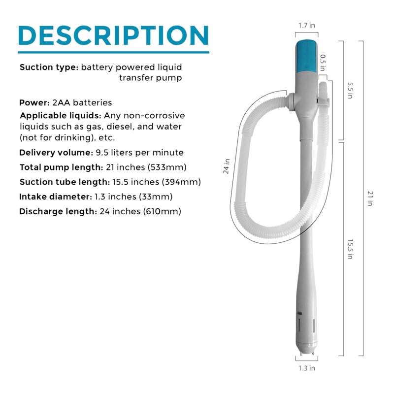 Portable Power Transfer Battery Pump Hand Fuel Pumps Electric Battery Operated Powered Liquid Transfer Siphon Pump With Bendable