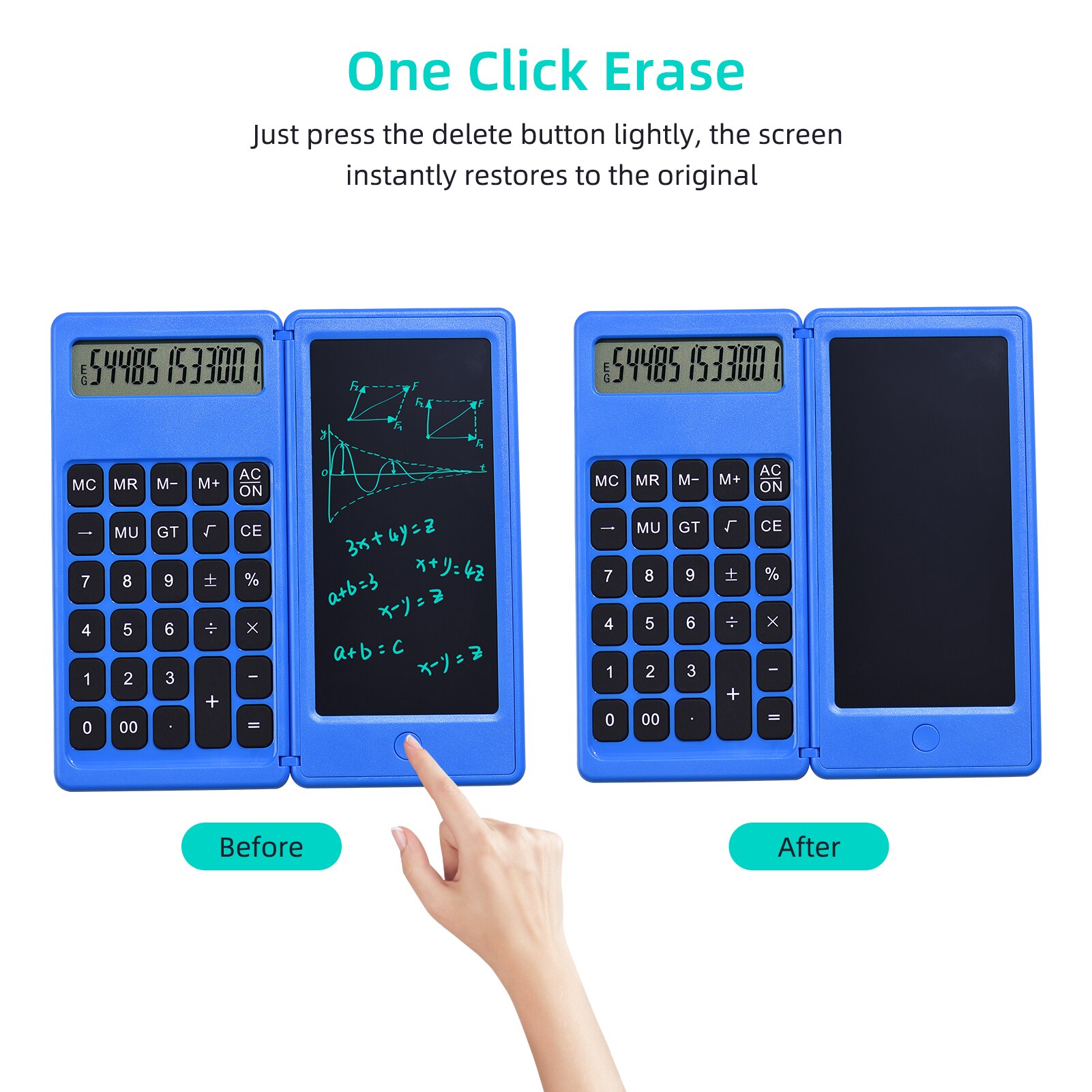 Foldable Calculator &amp; 6 Inch LCD Writing Tablet Digital Drawing Pad 12 Digits Display with Stylus Pen Erase Button Lock Function
