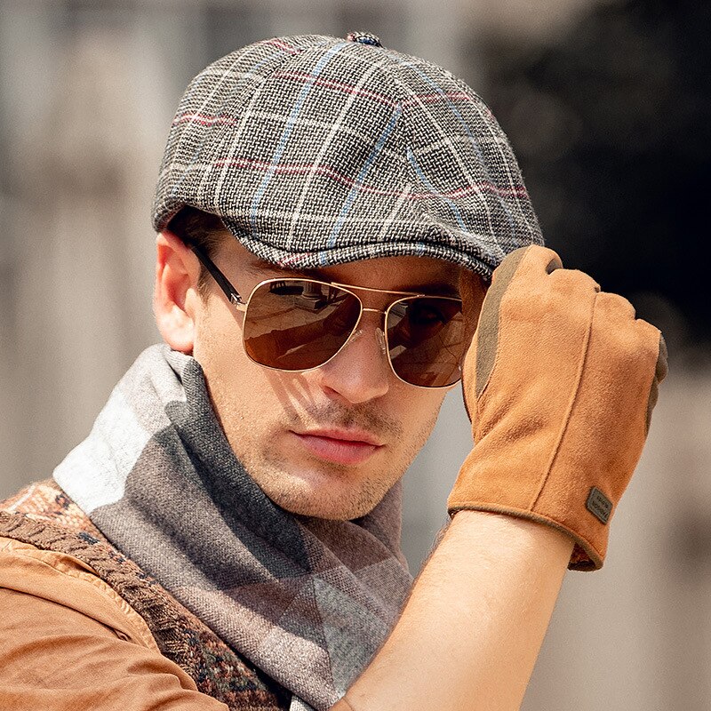 Mens Newsboy Cap Warm Autumn Winter Hats For Men Retro Grid Black Brown Berets Octagonal Hat Dad Hats Painter Hat NZ181