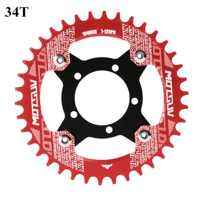 Plato de bicicleta eléctrica 104BCD + adaptador para Motor de accionamiento medio Bafang BBS01/BBS02, de acero inoxidable 32T 34T 36T 38T: 34T RED