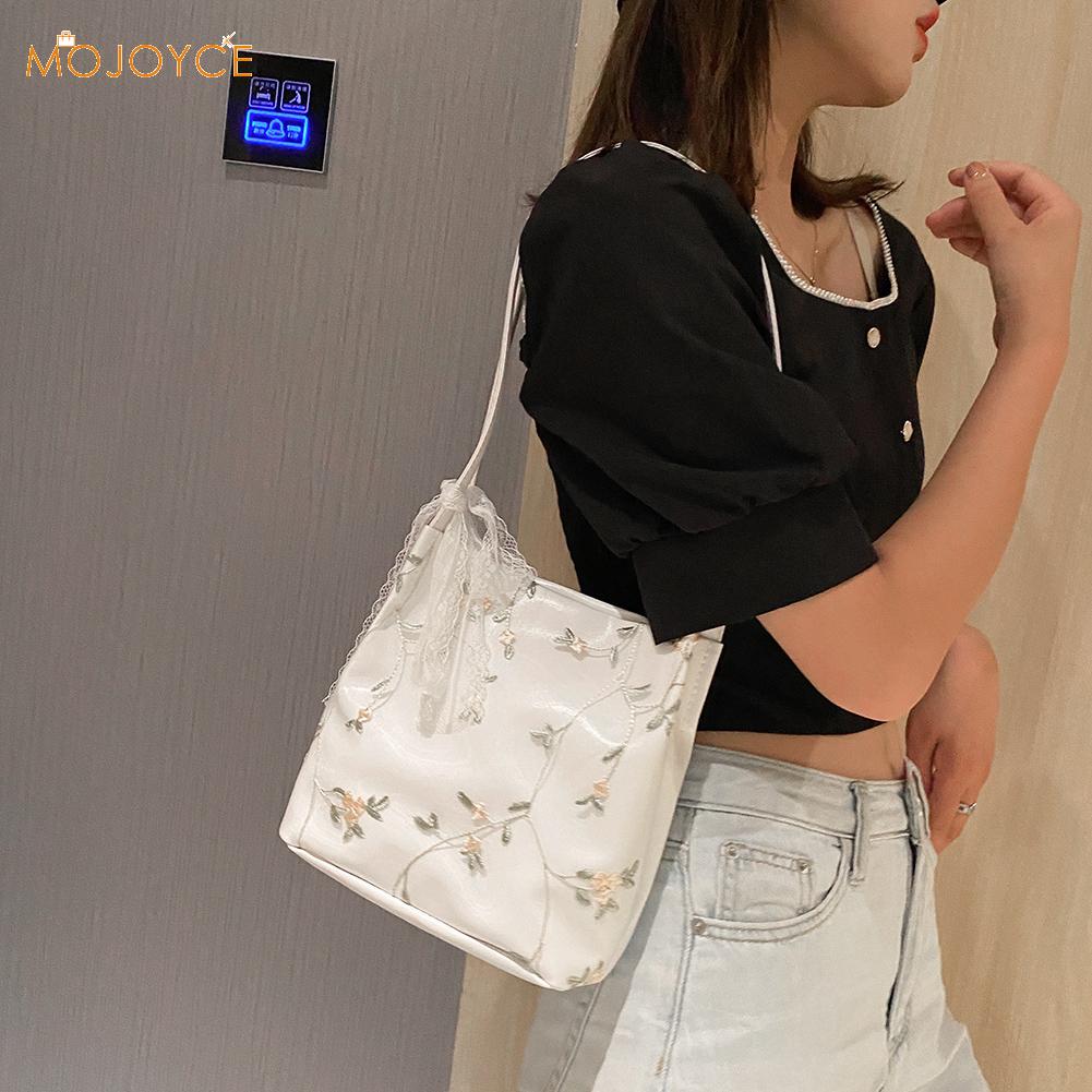 Spitze Blume Frauen Handtasche Elegante Totes Eimer Schulter Taschen PU Leder Weibliche Reise Strand Einkaufen Handtasche