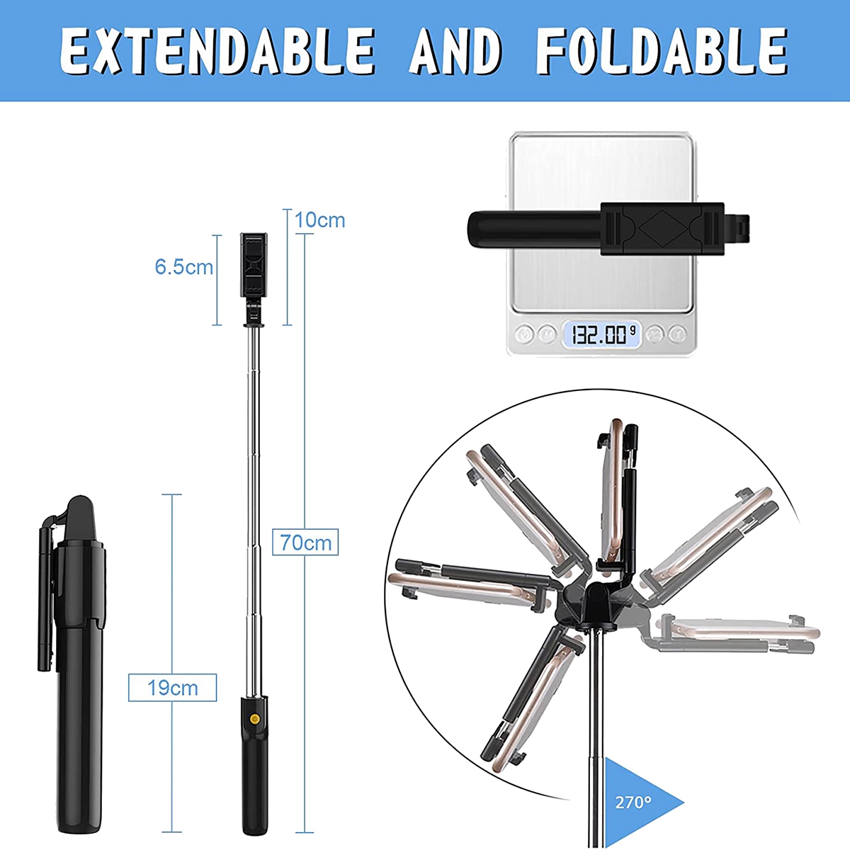 Selfie-stick-stativ , 3 in 1 mini-selfie-stick mit bluetooth-fernauslöser, ausziehbare selfie-stange für mobiltelefone