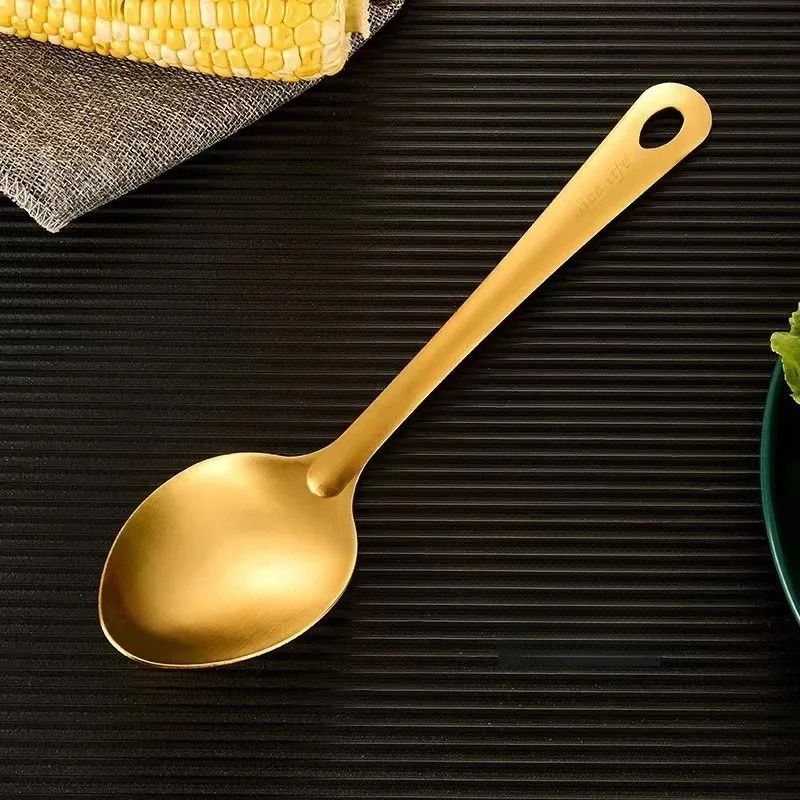 Roestvrijstalen Keukenset Kookspatel Koreaanse Gouden Soep Lepel Vergiet Hete Pot Lepel Huishoudelijke Ideeën Gebruiksvoorwerp: Donker Kaki