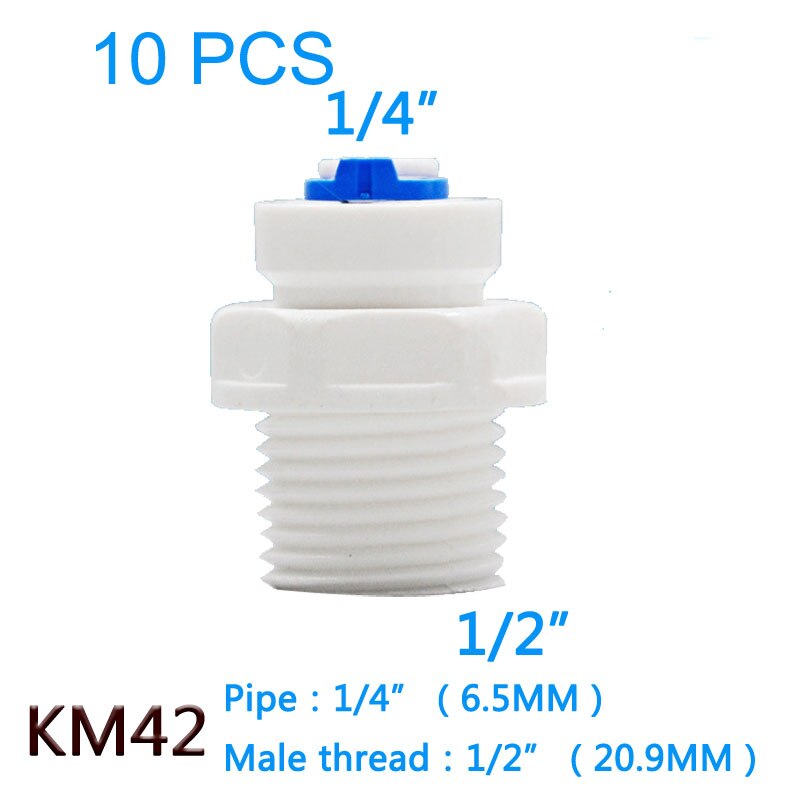 Conector rápido ROSCADO MACHO BSP de 1/4 &quot;OD Tube -1/2&quot;, tubo recto de agua RO, BSP, sin problemas de conector de tuerca, 10 Uds.