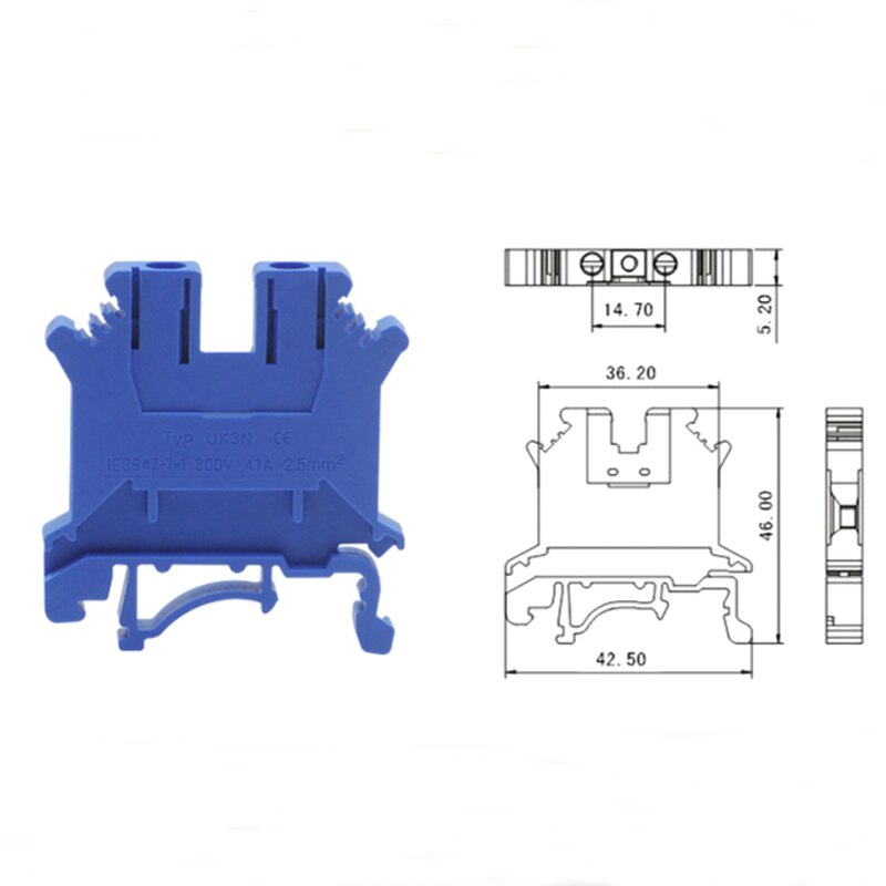 10 Stuks Din Rail Universele Schroef Terminal Blokken UK-3N Bornier Elektrische Draad Terminals Blok Connector Messing Morsettiera 41A