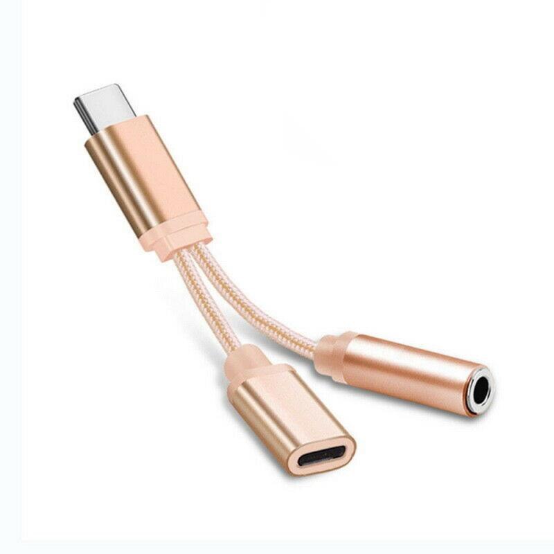 Lyn  to 3.5mm aux audio jack adapter usb-c type c for øretelefon for samsung huawei adapter ladekabel adapter splitter: Gylden