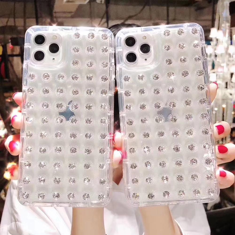 Luxury 3D Diamond Case for iPhone 13/12/11 ProMAX XR XS Transparent Soft Fundas for iPhone SE2 8 7 6 Plus Bling Rhinestone Cover