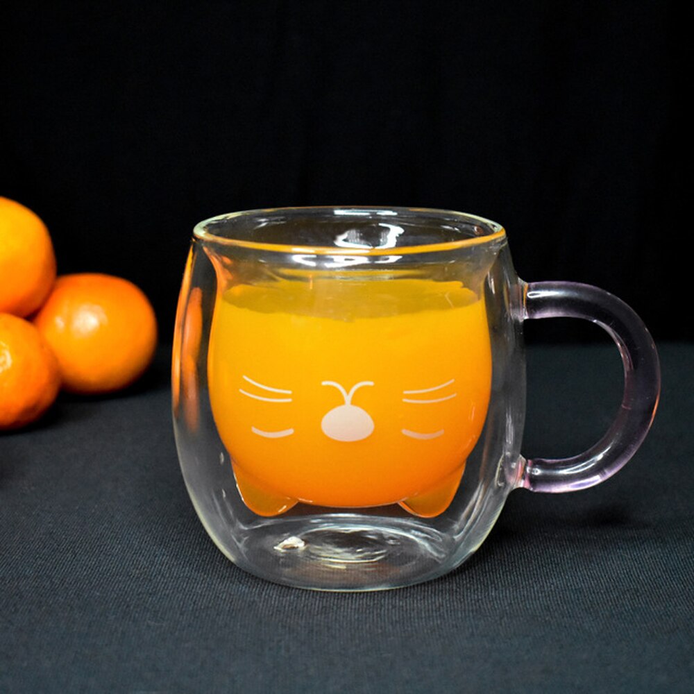250Ml Kleurrijke Creatieve Beer Kat Cup Dubbel Glas Koffie Melk Cup Kids Sap Pudding Cups: cat