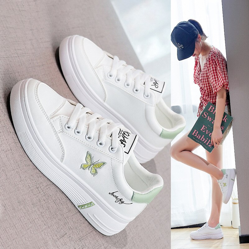 Small white shoes versatile flat bottom embroidered butterfly white shoes net red board shoes