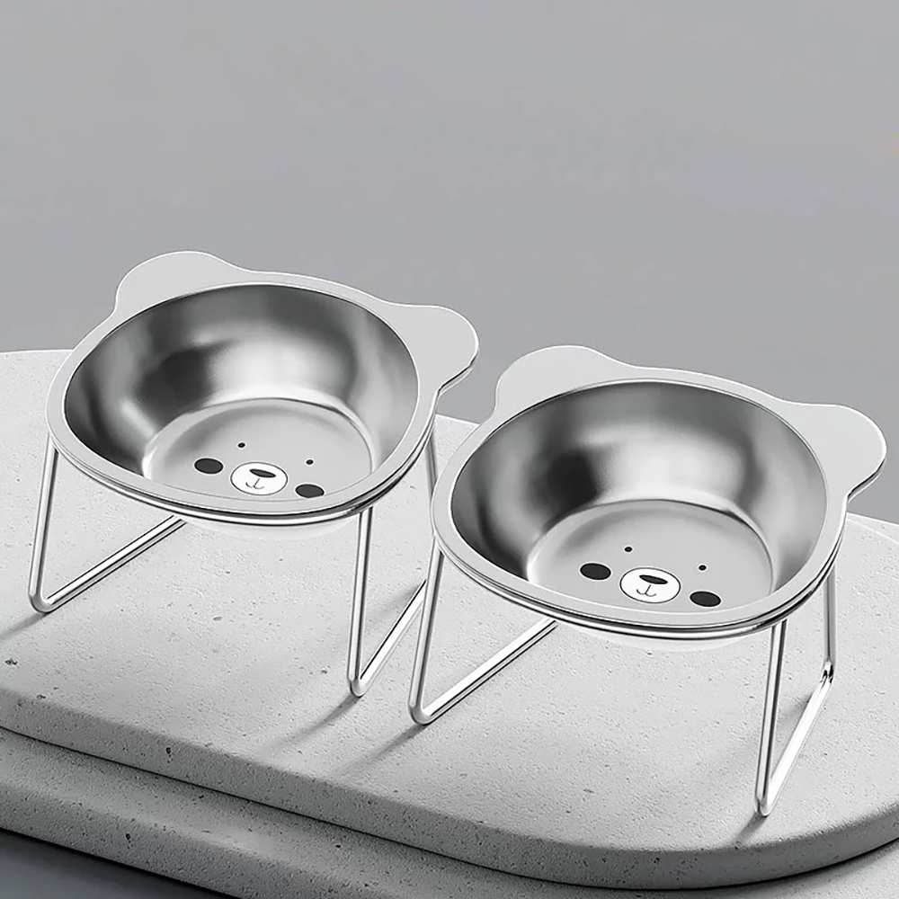Cuenco de acero inoxidable para gatos, cuencos de comida para gatos elevados con Base, amigable con bigote, plato de comida y agua para gatos, suministros para mascotas