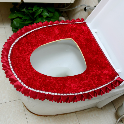 Luxus Samt Spitze Zwei-stück Wc Sitz Abdeckung einstellen Winter Warme Wasserdichte Schlecht Wc matt WC Töpfchen matt SWZ053: rot 1 Stücke