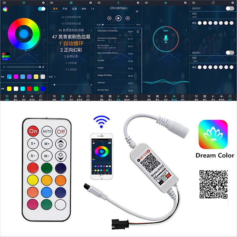 WS2812B Led Strip Controller DC5-24V 21key IR Remote Control Smart Bluetooth APP Controller For WS2811 SK6812 LED Strip Lights