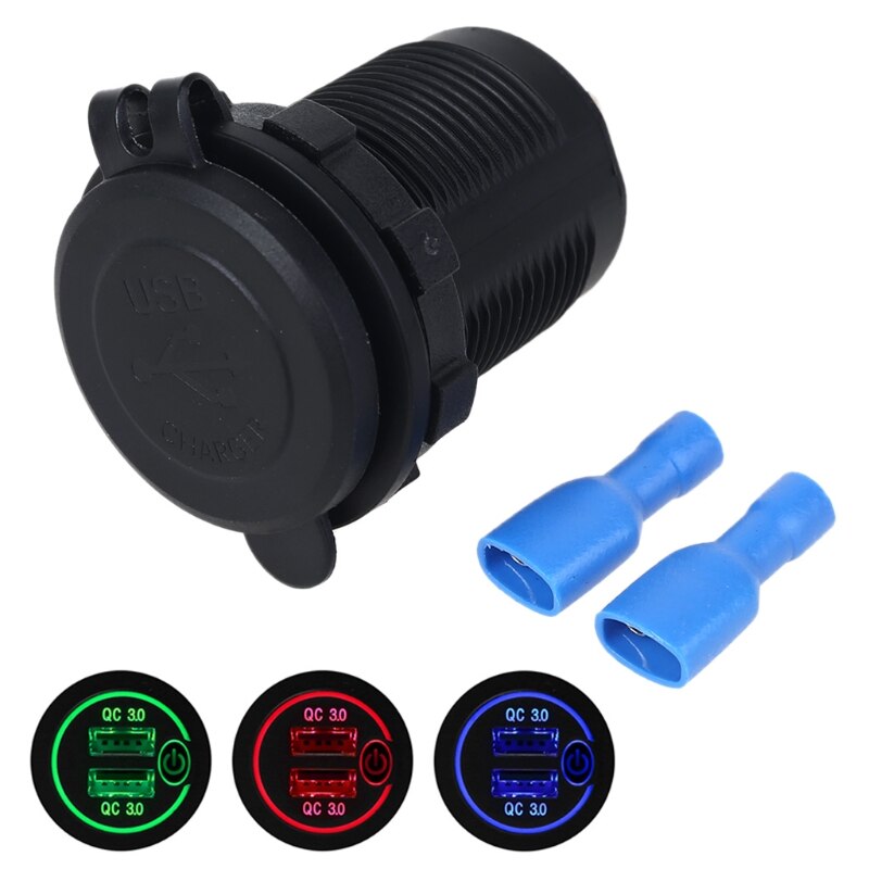 Adaptateur de chargeur de voiture étanche 12V 24V double QC3.0 USB, avec interrupteur tactile marche/arrêt, pour téléphone portable, GPS, camion, SUV, bateau et Bus