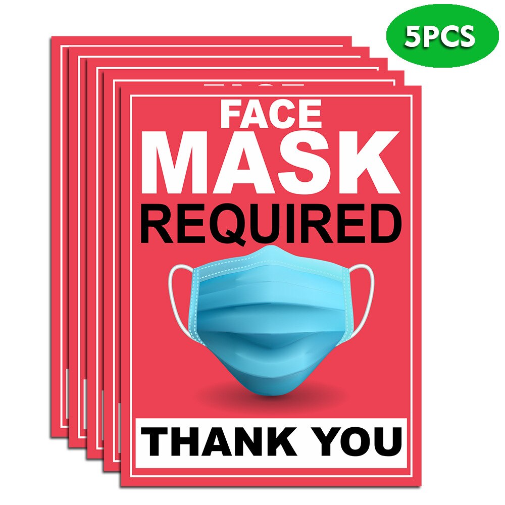 5 Pcs Face Mask Required Warning Signs Wall Stickers Window Floor Sticker Public Places Shop Bar Decoration: XG027