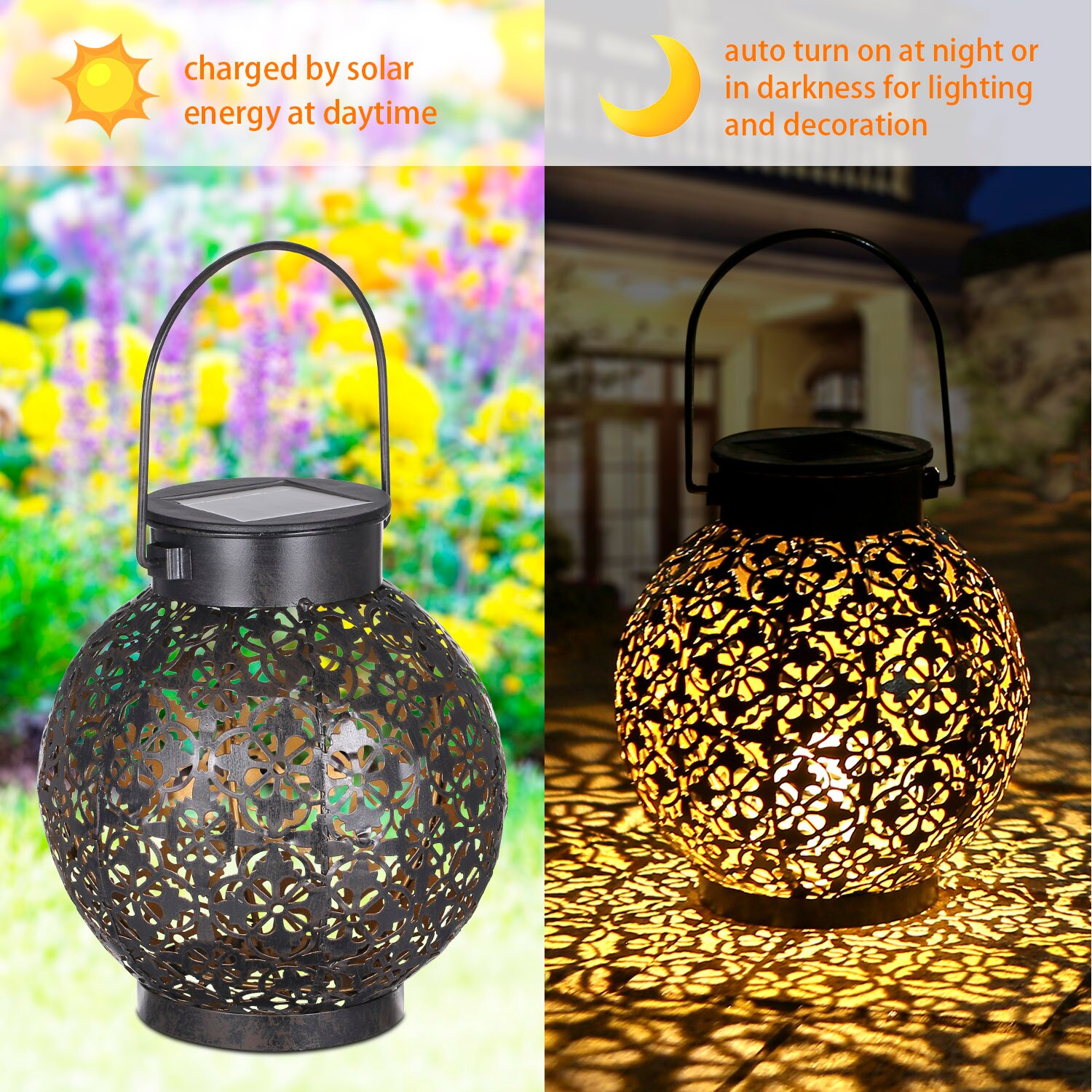 Tomshine Outdoor Hanging Lamp Solar Power Energy LED Lantern Light IP44 Water Resistance for Patio Garden Courtyard Pathway: type 2