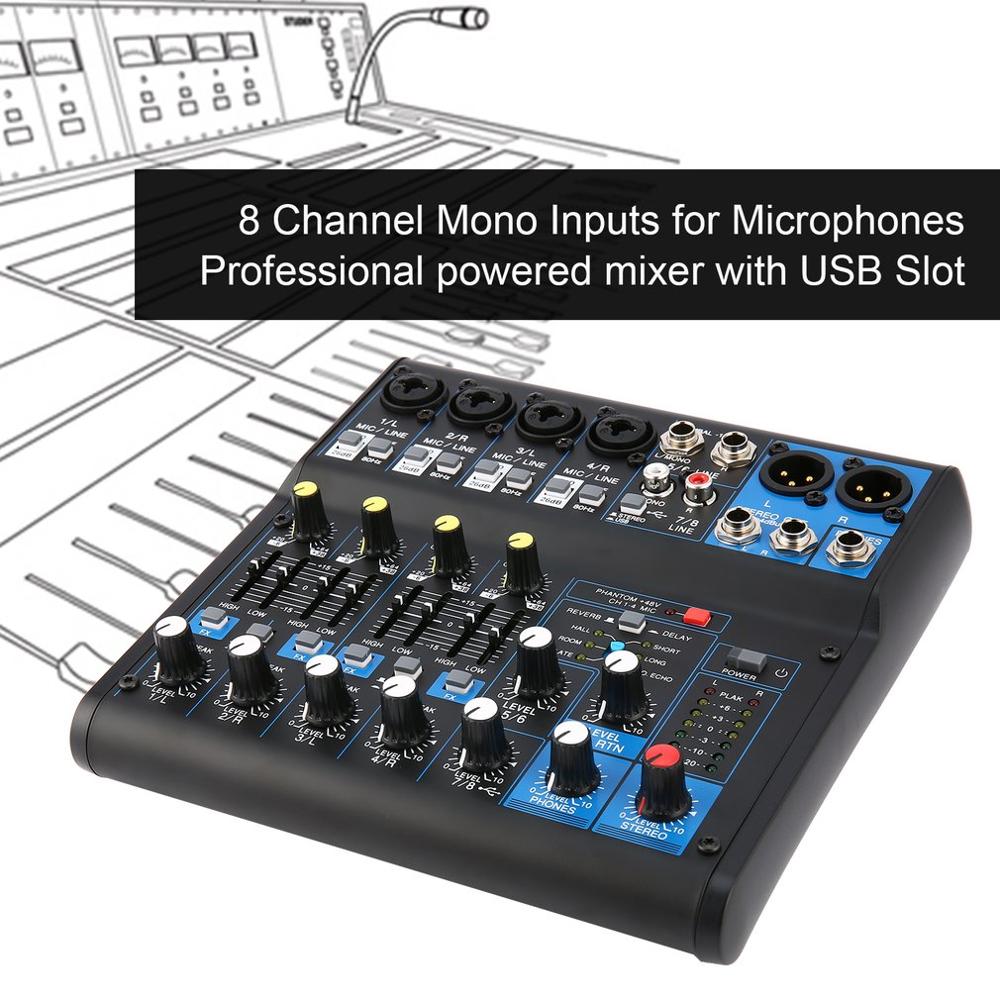 8 Channel DJ Powered Mixer Power Mixing Amplifier USB Slot 16DSP +48V Phantom Power for Microphones