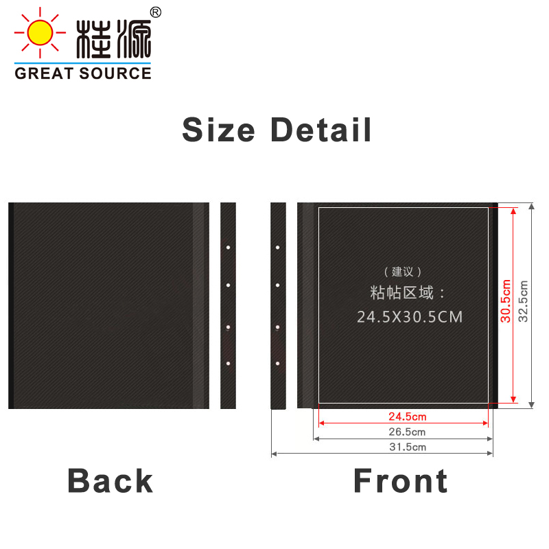 Lijm Fotoalbum Blad 12R Foto Blad W31.5 * H32.5cm(12.402 "* 12.795") 4 Gaten Voor Ringband Map (15 Vellen)