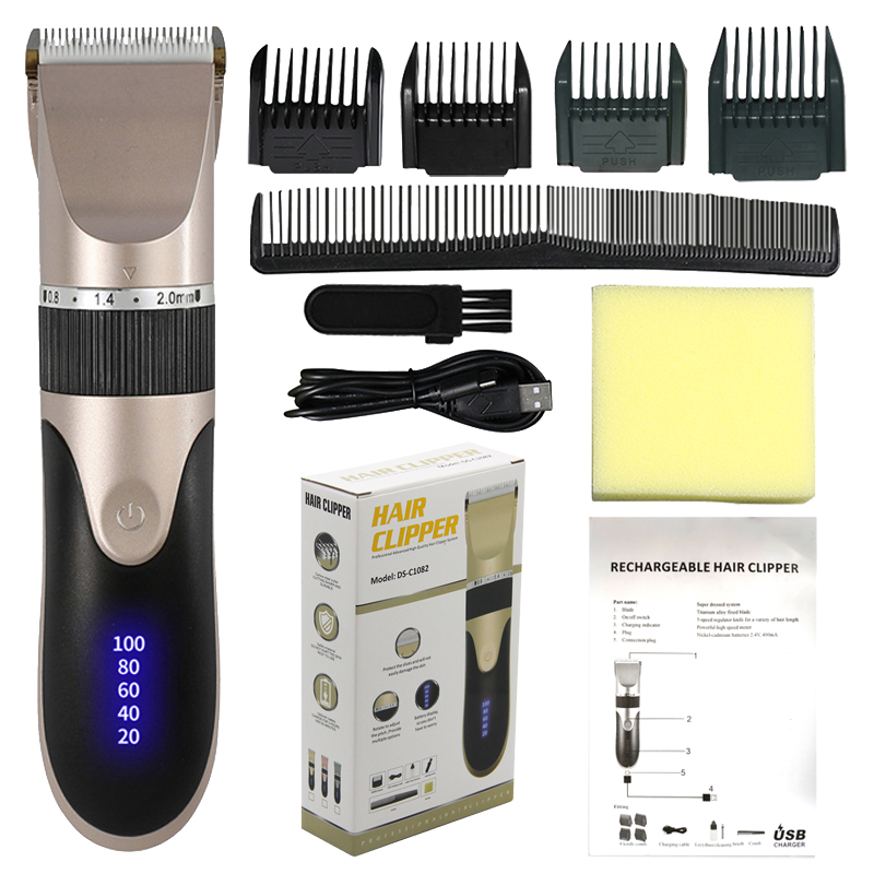 Professionele Tondeuse Mannen Kapper Baard Trimmer Oplaadbare Keramische Mes Haar Snijmachine Volwassen Kid Kapsel Low Noise: golden wiht Box